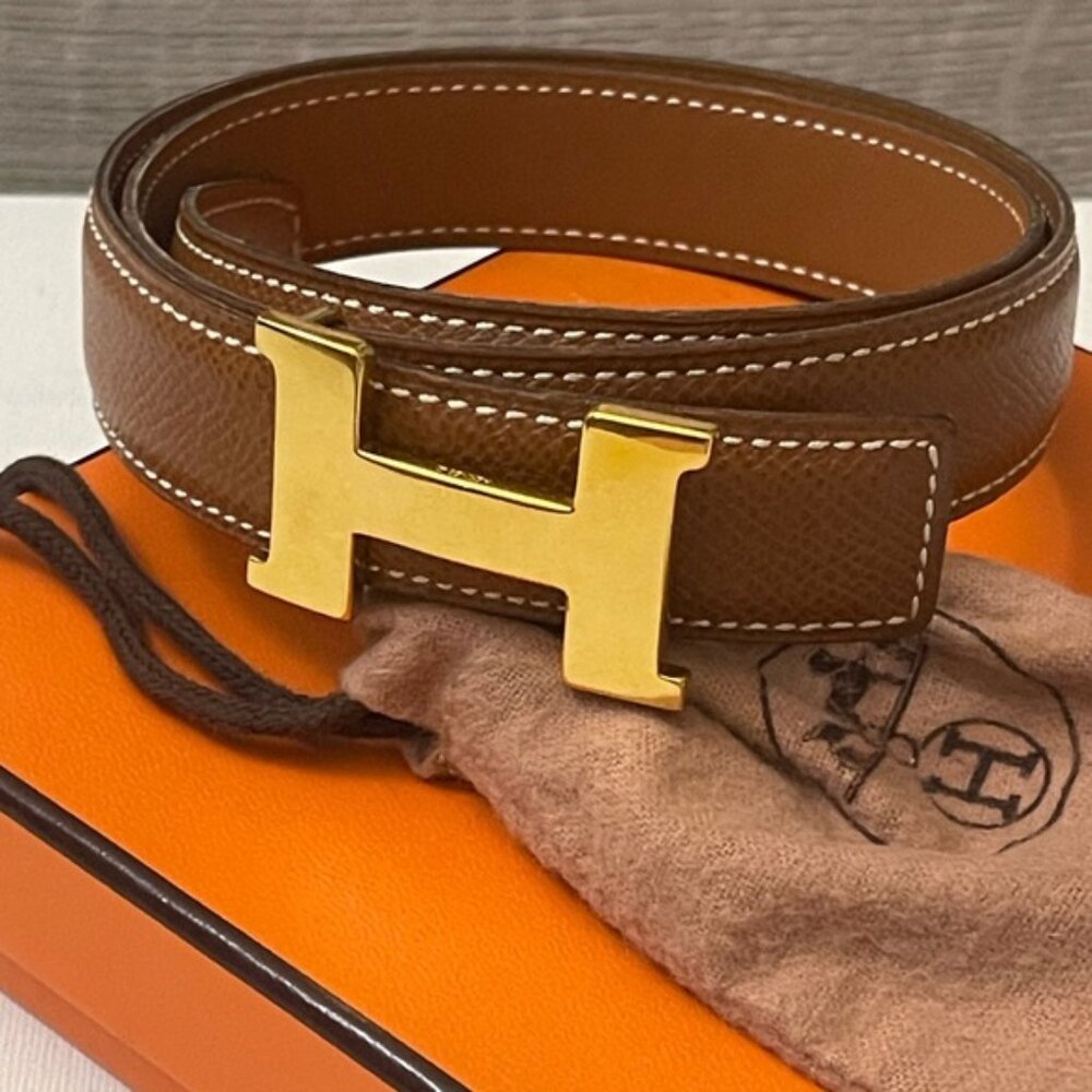 Authentic HERMES Constance Belt Leather Brown H Buckle Gold tone 90cm